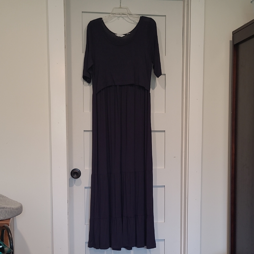 Seraphine Maternity Nursing Navy Tiered Maxi Dress